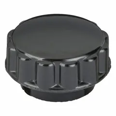 Fluted knob with threaded hole for manual adjustment and tightening. Thermoset construction with #10-32 thread, 0.88 in diameter, and 60 mm thread length. Suitable for use on industrial equipment, machinery, and control panels.