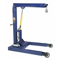 Steel-framed engine crane with pneumatic lifting actuator. 3-ton load capacity and three boom positions. Blue finish. Used for lifting and positioning engines, transmissions, and heavy equipment in automotive repair and industrial maintenance facilities