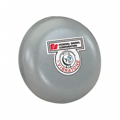 Bell alarm producing a bell sound for indoor and outdoor use. Suitable for general-purpose audible signaling in industrial facilities, schools, and public buildings. 4-inch diameter, gray finish.