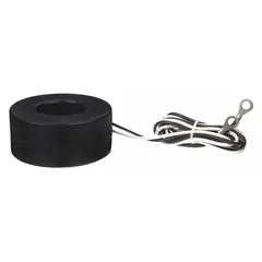 This solid core current transformer features a round window and wire lead connection, with a maximum primary current rating of 300 A. It is used for measuring or monitoring alternating current in industrial power systems, suitable for panel mounting and integration with meters or relays.