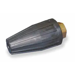 Threaded turbo nozzle with a 3 nozzle size, rated for 5,075 psi and 4.39 gpm within a 5000 to 6000 psi range. Features a female connection and rotary operation for high-pressure cleaning tasks such as stripping paint, removing graffiti, and cleaning heavy equipment.