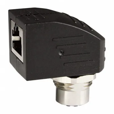 FINECABLES Adapter: M12 Female x RJ45 Right Angle, Nickel Plated Brass, IP67, M12 Female - M12 Jack to RJ45 Jack Panel Feed-Through Adapters