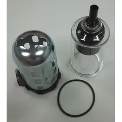 Plastic replacement bowl for WILKERSON FRL (filter-regulator-lubricator) units. Used in compressed air systems to replace damaged or worn bowls, helping to protect downstream equipment from contaminants and moisture.