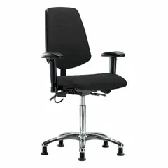 APPROVED VENDOR ESD Task Chair, Fabric, with Arms, 18-1/2" Seat Width, 17" Seat Depth, 21-1/2" to 29" Height Range, Aluminum Base