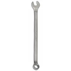 This SAE 12-point combination wrench features an 11/32 in head size and a 6 1/4 in overall length with an offset design. Made of alloy steel with a chrome finish, it is used for tightening or loosening fasteners in maintenance, assembly, and repair tasks.