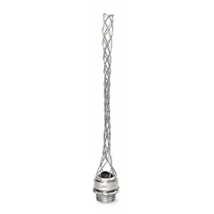Straight metallic cord grip with mesh strain relief. Aluminum body with 1 in MNPT box connection. Accepts cord diameters from 0.73 in to 0.97 in. Galvanized steel external strain relief. Rated for Class III, Division 1 & 2 hazardous locations. Suitable for securing cables in environments with combustible fibers or dust.