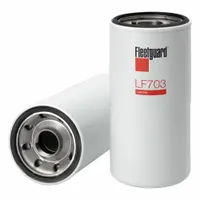 Spin-on oil filter with 10-inch overall height and 1 1/2"-16 thread size. Interchanges with Baldwin B97 and FleetGuard LF703. Compatible with Komatsu vehicles. Used in heavy-duty engine lubrication systems to remove contaminants from oil