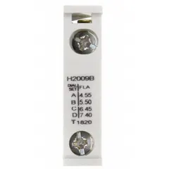 Bimetallic overload relay element for motor starters and contactors. Provides 20 Trip Class response, tripping within 20 seconds at 600% of rated current to protect motors from sustained overcurrent conditions in industrial electrical systems.