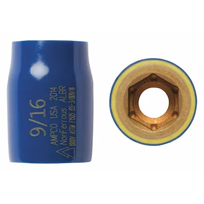 AMPCO Nonsparking Socket: SAE, 3/8 in Drive Size, 9/16 in Socket Size, 6-Point - 3/8" Drive Non-Sparking Hand Sockets