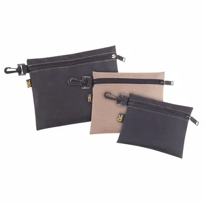 CLC 1100 Polyester Flat Zippered Tool Bag Set, Black/Tan, 3 Bags - Polyester Flat Zippered Tool Bag Sets