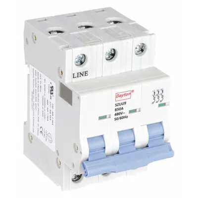 Dayton Supplementary Protector: 50 A Amps, 7.5kA at 480V AC, Screw Clamp, NDB2-63 - B-Curve, 3-Pole UL1077 DIN Rail-Mount Supplementary Protectors