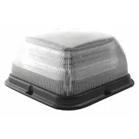Square LED beacon with amber/white light, 24 selectable flash patterns, and SAE Class 1 rating. Operates on 12-24V DC, includes bolt mount and blunt cut wires. Suitable for warning applications on service, utility, and construction vehicles