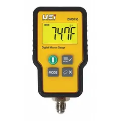 Digital vacuum gauge from the WVG2 series with LCD display and visual indication. Measures vacuum levels from 0 to 15,000 micron Hg with accuracy of ±5% or ±5 micron. Used for verifying system evacuation and leak detection in HVAC/R and refrigeration circuits.