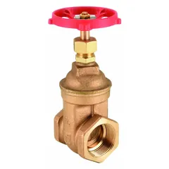 This bronze gate valve features a non-rising stem design, making it suitable for installations with limited vertical clearance. It has FNPT threaded ends for direct connection to piping systems and is rated for 300 psi CWP. The valve is used for on/off flow control in commercial and industrial water, oil, and gas lines.