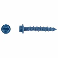 Steel hex-head concrete screw anchors with self-threading tip, removable design, and external hex drive. Suitable for light-duty fastening into concrete, brick, or block. Pack of 100