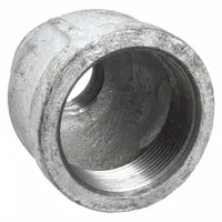 This medium-pressure threaded pipe fitting is a straight connector made of malleable iron. Rated for 300 psi at 150°F, it is used to join or extend piping in industrial systems such as plumbing, HVAC, and process lines. Manufactured in the USA