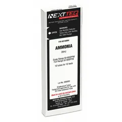 Ammonia (NH3) gas detection tube for use with NEXTTEQ NX-1000 pumps. Measures concentrations from 50 to 900 ppm. Supplied in a 10-pack. Suitable for industrial safety and environmental monitoring applications.