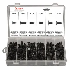 Assortment of 210 push-in rivets for fastening panels, trim, and interior components. Suitable for tool-free installation in maintenance and production environments. Part number 8117.