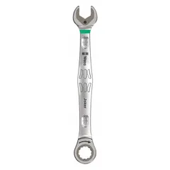 This SAE spline ratcheting combination wrench is constructed from alloy steel with a nickel chrome finish. It features a 1/2 in head size and a 6 7/8 in overall length, designed for ratcheting operation to tighten or loosen fasteners in confined spaces. Typical applications include industrial maintenance, automotive repair, and mechanical assembly.