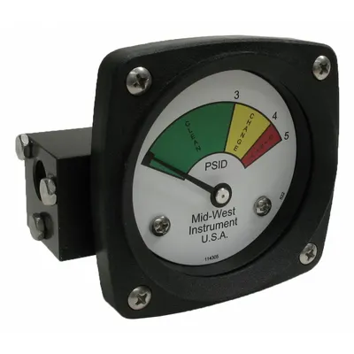 MIDWEST INSTRUMENT 3-Color Differential Pressure Indicator: 1,000 psig Max - Differential Pressure Indicators