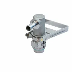 This stainless steel dispense coupler is designed for Diesel Exhaust Fluid (DEF) transfer systems. It features a 3/4 in hose barb connection with a 90° outlet angle and Viton seals for chemical compatibility. The coupling connects DEF hoses to dispensing equipment.