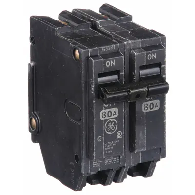 GE Miniature Circuit Breaker: THQL, 80 A, 120/240V AC, Single Phase, 10kA at 120/240V AC - THQP, THQL & THHQL Series, Plug-In GE Miniature Circuit Breakers
