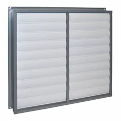 This shutter-mount exhaust fan features a 36-inch steel blade and a totally enclosed air over motor rated at 3/4 hp, 1 ph. It delivers 10,000 cfm at variable speeds with a nameplate voltage of 115/208-280V AC. The steel frame construction supports use in industrial ventilation applications for air exchange in large spaces.