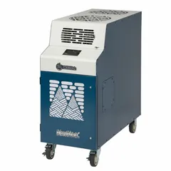 This heavy-duty portable air conditioner provides 17,700 BtuH cooling capacity for indoor spaces from 570 to 700 sq ft. It operates on 115V AC and includes an air filter. Suitable for cooling large areas such as workshops, server rooms, or industrial facilities.