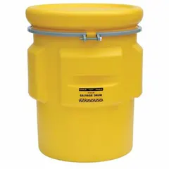 This 65-gallon nestable salvage drum is made of HDPE with an open head and a metal bolt ring closure. It is unlined with no interior coating and carries UN ratings 1H2/X200/S for both solids and liquids. Designed for containing hazardous materials during storage, transport, or spill response, it can be used for overpacking damaged or leaking drums.