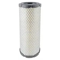Round engine air filter with radial seal and cellulose/paper media. Designed for use in Terex/Terex Advance vehicles to provide clean air intake for heavy-duty equipment
