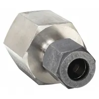 This PARKER Ferulok adapter is a flareless bite-type stainless steel compression fitting with a 1/8-27 thread size. It is used to connect tubing to threaded ports in high-pressure fluid systems, providing a metal-to-metal seal for hydraulic, pneumatic, and instrumentation applications