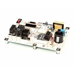 This integrated furnace control board manages ignition sequencing, blower timing, and limit circuit monitoring in gas-fired heating systems. It is used as a replacement control in residential and light commercial forced-air furnaces to regulate burner operation and airflow.