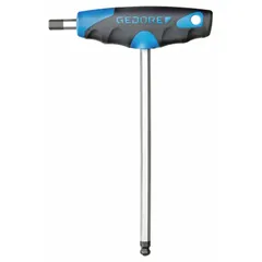 This T-shaped dual-tip hex key is designed for tightening or loosening hex socket screws. It features a 2 mm metric tip size, long alloy steel shaft with chrome finish, and a 3 1/8-inch handle length. Suitable for precision work in confined spaces.