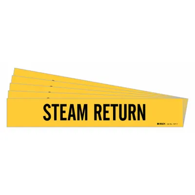 BRADY Pipe Marker: Steam Return, Yellow, Black, Fits 2 1/2 to 7 7/8 in Pipe O.D. - Steam Return Adhesive Pipe Markers