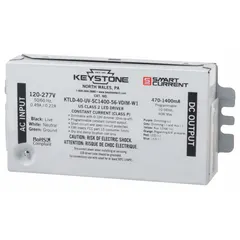This handheld remote programmable LED driver operates on 120 to 277V AC input and delivers 10 to 56V DC output with a maximum power of 40W. It features 0-10V dimming and an adjustable output current range of 470 to 1400 mA. Suitable for powering and dimming LED lighting in commercial and industrial settings such as offices, warehouses, and retail spaces.