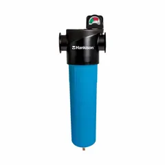 Coalescing filter for oil removal in compressed air systems. Features 2 in NPT connections, flow capacity of 401 scfm, and maximum operating pressure of 150 psi. Suitable for applications requiring clean, oil-free air such as pneumatic controls and instrumentation.