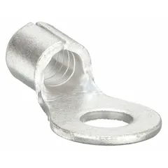 Non-insulated ring terminal for #8 stud size, accepting 12 AWG to 10 AWG wire. Rated 600 V with butted barrel and seam construction. Provides a secure, vibration-resistant connection in power distribution, motor, and control panel applications.
