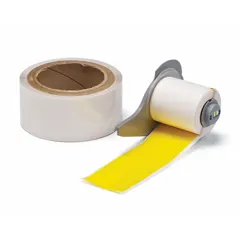 Polyester floor marking tape with rubber adhesive, yellow gloss finish. Measures 2 inches by 50 feet. Compatible with M710 printer series; requires M7-R4400-WT ribbon. Used for aisle marking, hazard identification, and general floor delineation in industrial environments.