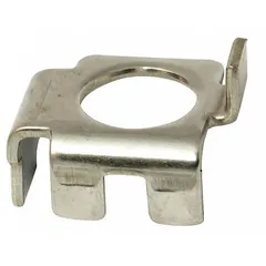 Replacement bracket and stop assembly for Bradley plumbing fixtures. Used in commercial washroom applications to secure and control the movement of faucet or valve components.