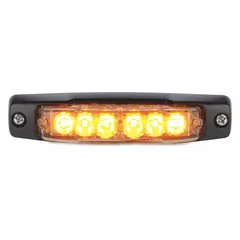 Rectangular amber LED perimeter warning light with stud mount and pigtail electrical connection. Operates on 12V DC and offers 27 selectable flash patterns. SAE Class 1 rated for high-visibility warning applications on fleet vehicles.