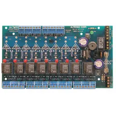 Power controller on a phenolic/fiberglass board accepting 12/24V AC/DC input. Used for power distribution in access control systems, security panels, and low-voltage automation.