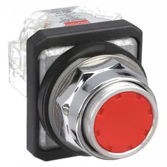 This flush-mount push button from Dayton features a metallic construction with a 30 mm profile. It is a momentary action operator with 1 normally open and 1 normally closed contact, terminated via pressure plate connections. Suitable for industrial control panel applications requiring a low-profile, non-illuminated actuator.