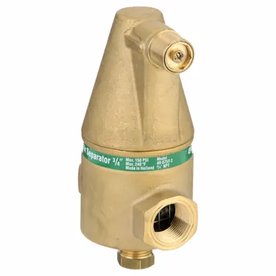 TACO Air Separator: Brass Body, For Water/Glycol, 3/4 in Female NPT, Vertical - Inline Air Separators