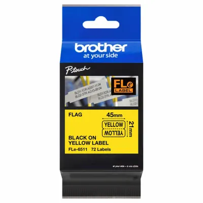 BROTHER Flag Label: Rectangle, 1 25/32 in x 13/16 in, Polyester, Yellow ( Matte) - Brother Rectangular Flag Precut Label Rolls
