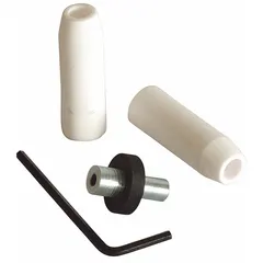 Ceramic siphon-feed blasting nozzle kit with 1/4 in size and 15 cfm airflow rating. Includes wrench. Compatible with manufacturer model number 11666. Used for abrasive blasting to clean, strip, or prepare surfaces in light-duty industrial maintenance and restoration tasks.