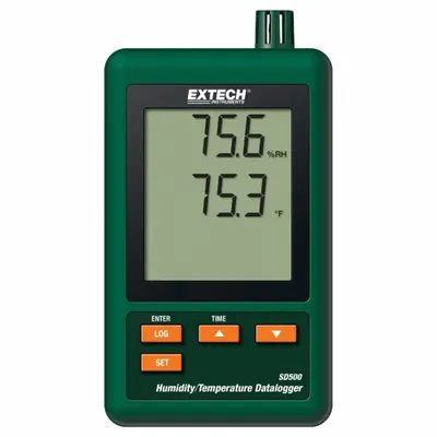 EXTECH Data Logger: 10%to 90% Relative Humidity Measured, 32°F to 122°F, 0°C to 50°C - Temperature & Humidity Data Loggers