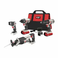 This 20V MAX* cordless tool combination kit includes four tools, such as a reciprocating saw, for cutting and demolition tasks. The kit operates on 20 V DC and comes with batteries and charger. Suitable for job-site framing, remodeling, and general construction where portability is required.