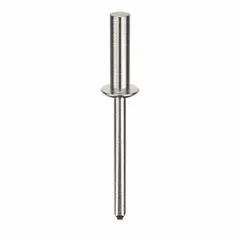 Inch-series domed-head blind rivet with 0.186" diameter, 2 2/95" overall length, 45/64" body length, and 2 1/64" grip range. Suitable for fastening sheet metal, plastics, and composite materials where only one-sided access is available. Supplied in a 250-piece pack.