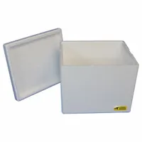 This insulated box and foam shipping kit consists of a white corrugated cardboard exterior and a 0.75 in thick Styrofoam insert. The Styrofoam insert provides thermal protection for temperature-sensitive contents during transport. Suitable for shipping items that require temperature control, such as perishable goods or sensitive materials