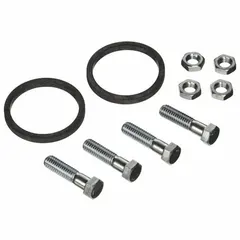 This flange hardware kit includes steel bolts and a rubber gasket for securing and sealing flange connections in piping systems. It is compatible with ARMSTRONG S-25 pumps. The steel bolts provide mechanical strength, while the rubber gasket helps create a leak-resistant joint.